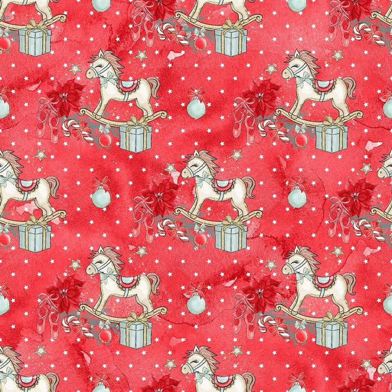 Elegant Nutcracker Rocking Horse Fabric - Red - ineedfabric.com