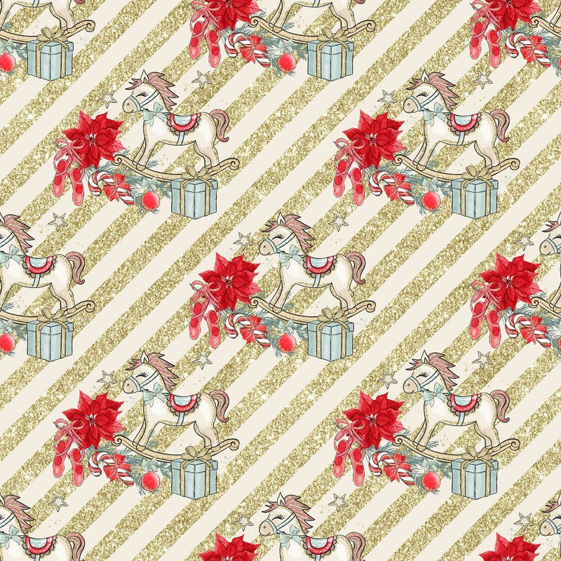 Elegant Nutcracker Rocking Horse Stripes Fabric - Tan - ineedfabric.com