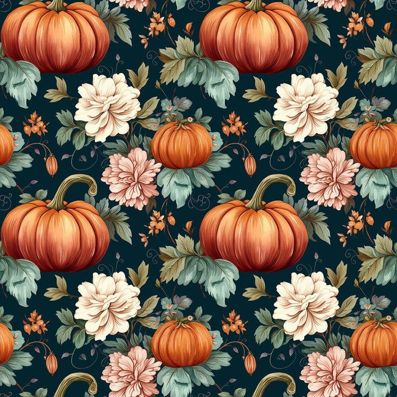 Elegant Pumpkin & Floral Fabric - ineedfabric.com