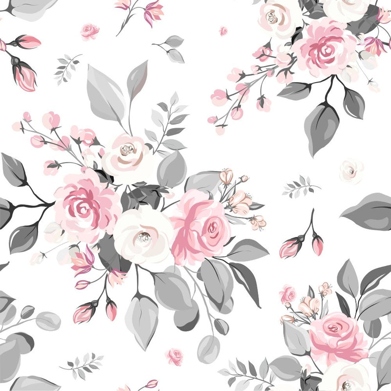 Elegant Roses Bouquet Fabric - White - ineedfabric.com