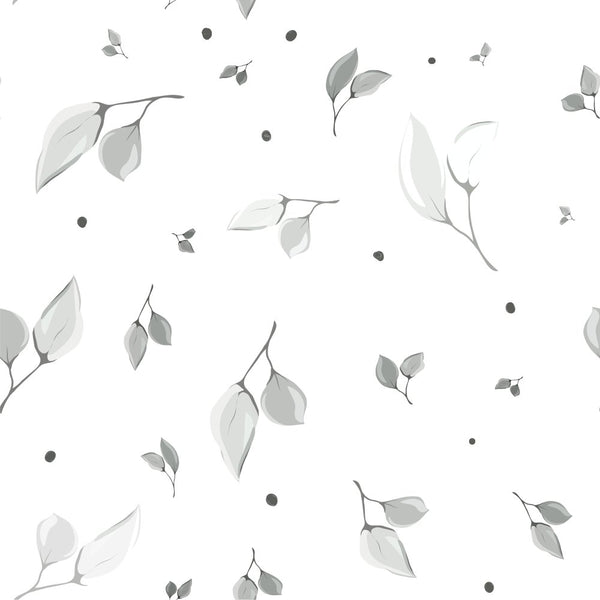 Elegant Roses Leaves Fabric - White - ineedfabric.com