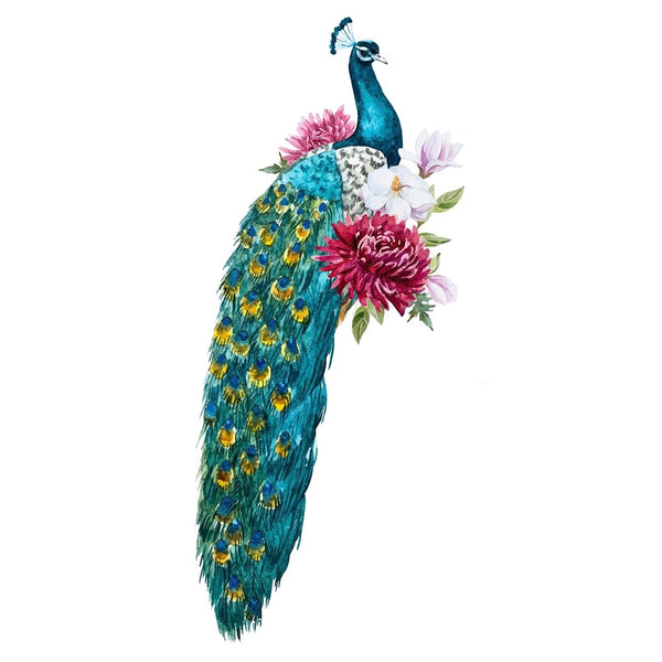 Elegant Watercolor Peacock Fabric Panel - ineedfabric.com