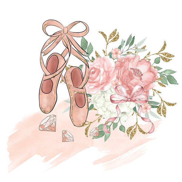 Elegant Watercolor Point Shoes and Floral Bouquet Panel - ineedfabric.com