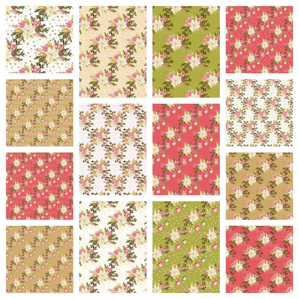 Elegant Winter Poinsettias Fabric Collection - 1/2 Yard Bundle - ineedfabric.com