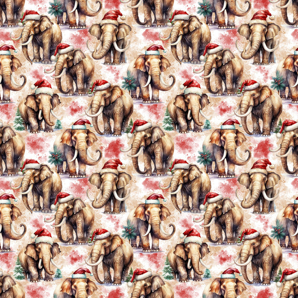 Elephants in Santa Hats Fabric - ineedfabric.com