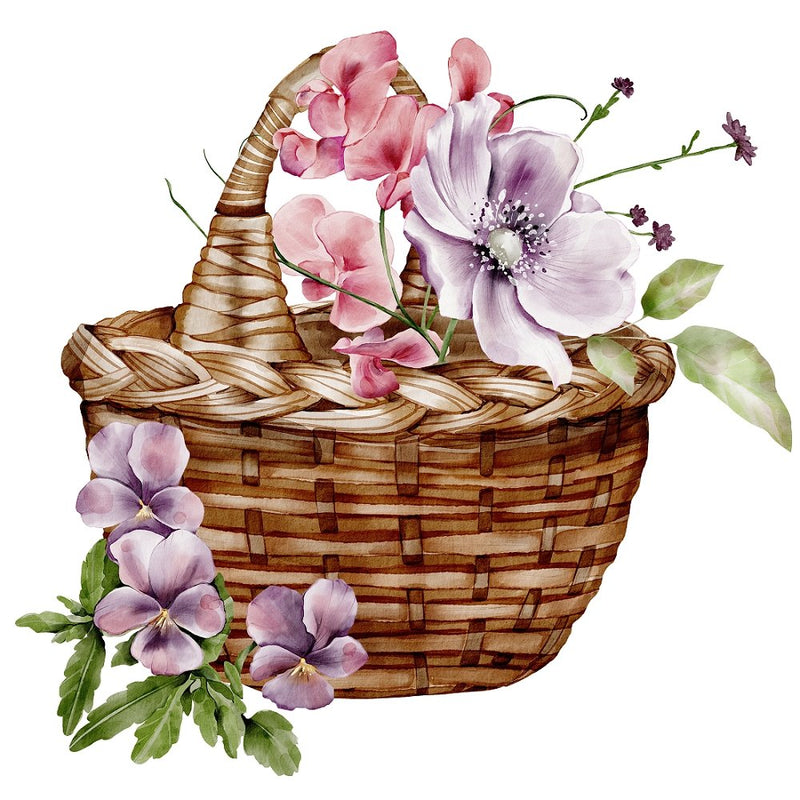 English Garden Floral Basket Fabric Panel - ineedfabric.com