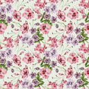 English Garden Pansies, Cosmos, and Poppies Fabric - Light Green - ineedfabric.com