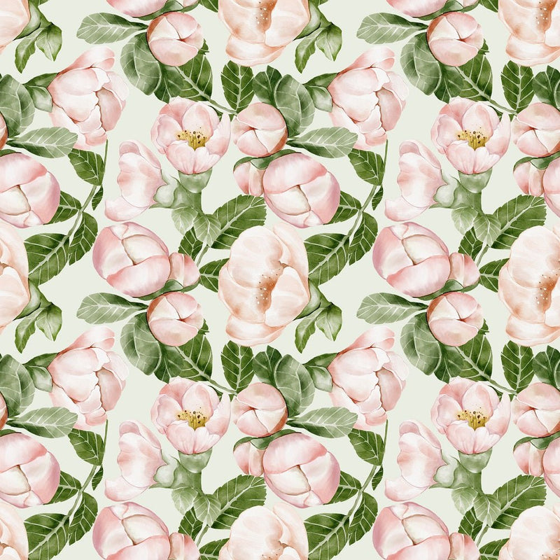 English Garden Peonies Fabric - Light Green - ineedfabric.com