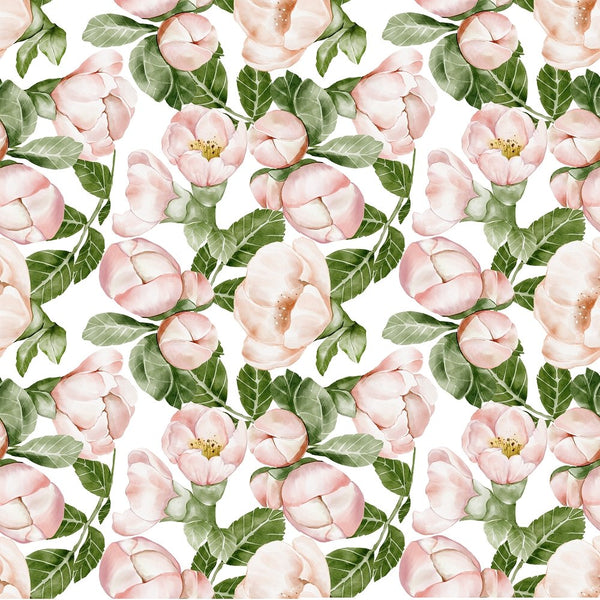 English Garden Peonies Fabric - White - ineedfabric.com