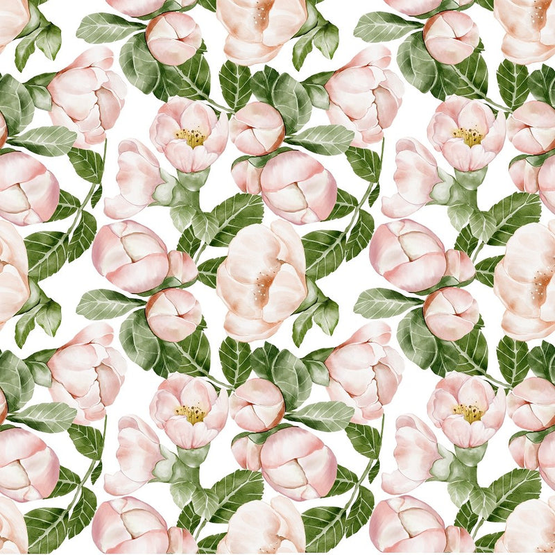 English Garden Peonies Fabric - White - ineedfabric.com