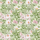 English Garden Poppies and Peonies Fabric - Light Green - ineedfabric.com