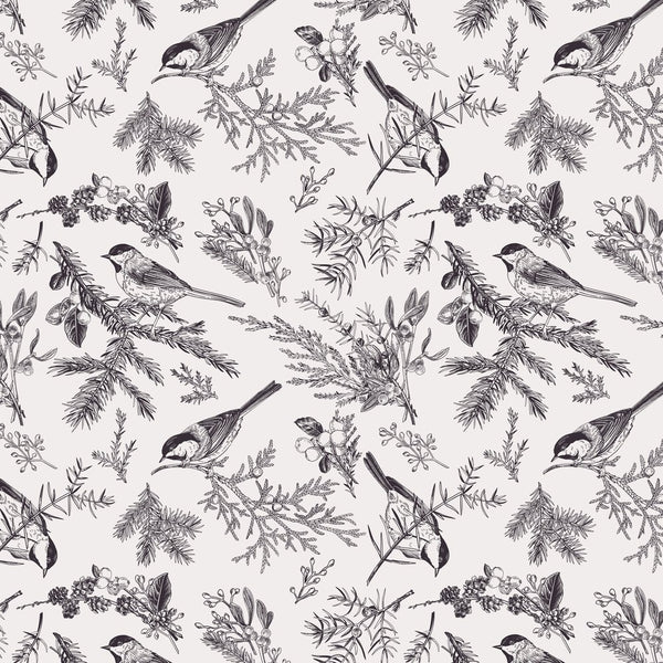 Engraved Winter Plants & Birds Fabric - ineedfabric.com