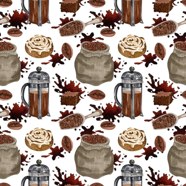 Espresso Delight Fabric - White - ineedfabric.com