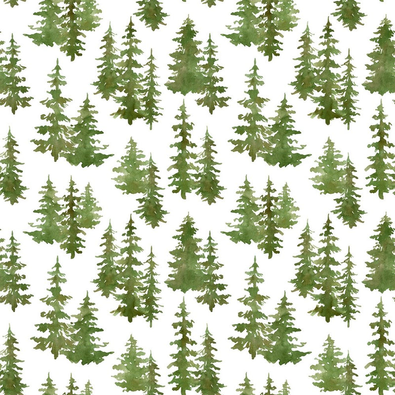 Evergreen Fir Tree Forest Watercolor Fabric - Green - ineedfabric.com