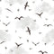 Evergreen Forest Birds Fabric - White - ineedfabric.com