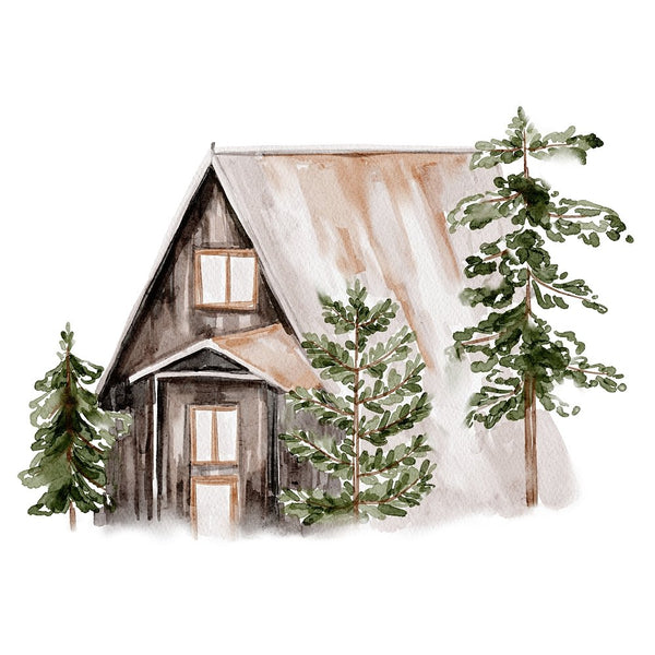 Evergreen Forest Cabin 3 Fabric Panel - ineedfabric.com