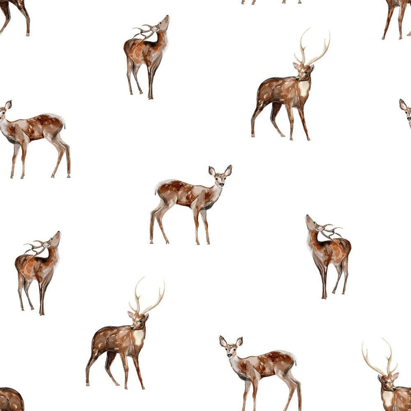 Evergreen Forest Deer Fabric - White - ineedfabric.com