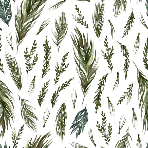 Evergreen Forest Foliage Fabric - White - ineedfabric.com