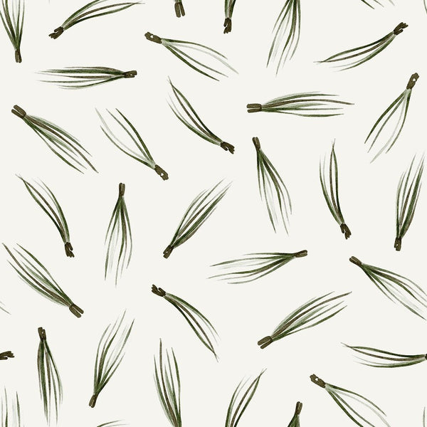 Evergreen Forest Pine Needles Fabric - White - ineedfabric.com