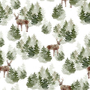 Evergreen Forest Scene 5 Fabric - White - ineedfabric.com