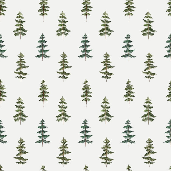 Evergreen Forest Trees Fabric - White - ineedfabric.com