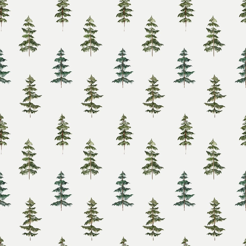 Evergreen Forest Trees Fabric - White - ineedfabric.com