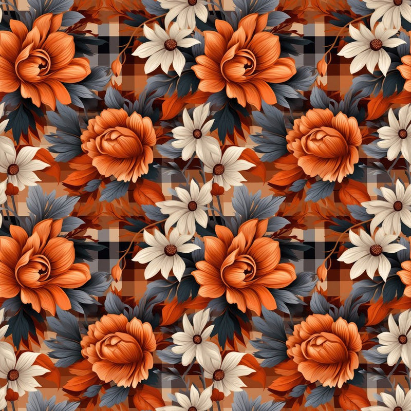 Fall Flowers on Plaid Fabric - ineedfabric.com
