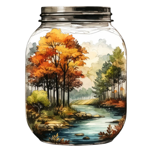 Fall in a Jar Forest with River Fabric Panel - ineedfabric.com