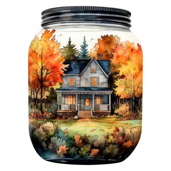 Fall in a Jar House Fabric Panel - ineedfabric.com