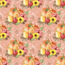 Fall Pumpkins & Floral Vines Fabric - Pink - ineedfabric.com
