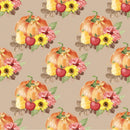 Fall Pumpkins & Florals Dotted Fabric - Brown - ineedfabric.com