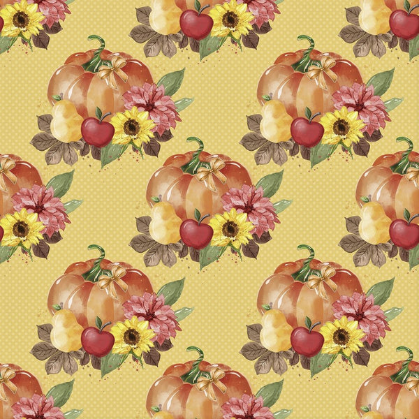 Fall Pumpkins & Florals Dotted Fabric - Yellow - ineedfabric.com