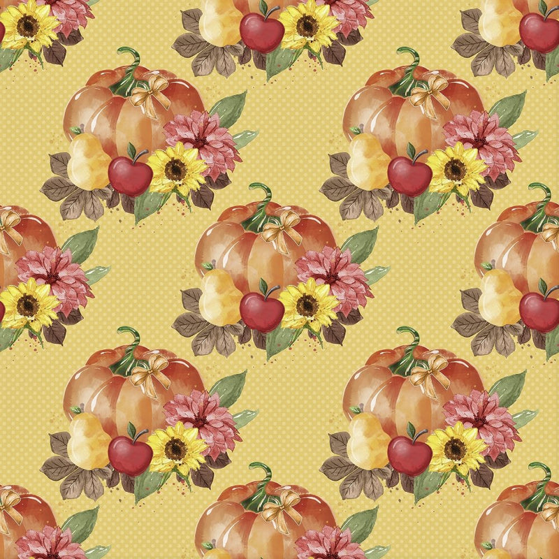 Fall Pumpkins & Florals Dotted Fabric - Yellow - ineedfabric.com