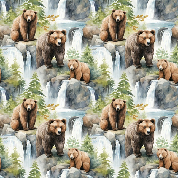 Family of Bears in Wilderness Fabric - ineedfabric.com
