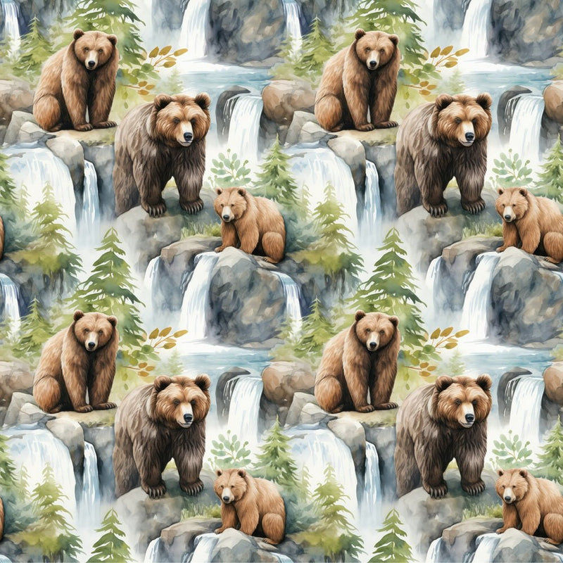 Family of Bears in Wilderness Fabric - ineedfabric.com