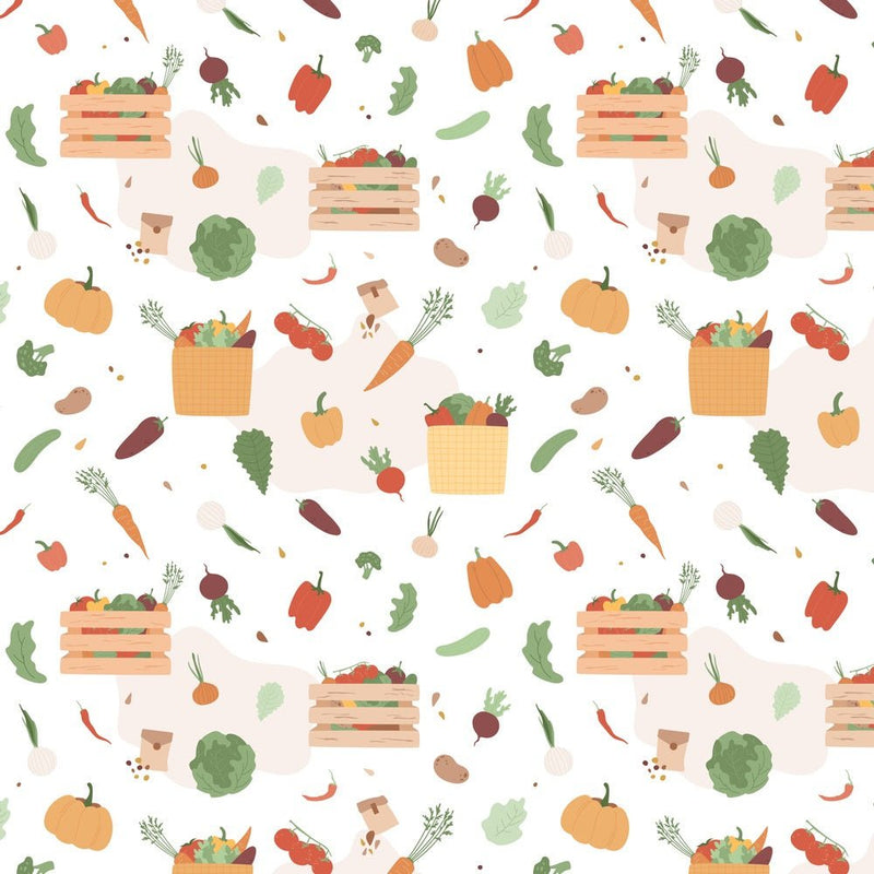 Farm Fresh Vegetables Fabric - White - ineedfabric.com