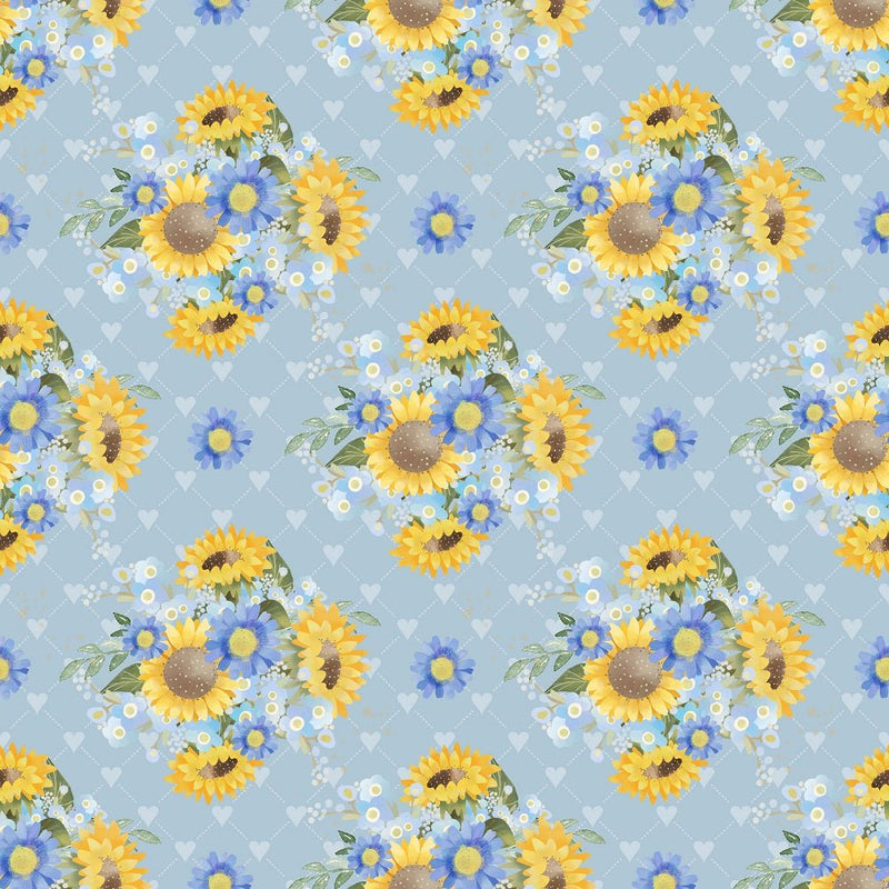 Farmhouse Sunflowers Bouquet Fabric - Blue - ineedfabric.com