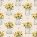 Farmhouse Sunflowers in Watering Can Fabric - Tan - ineedfabric.com