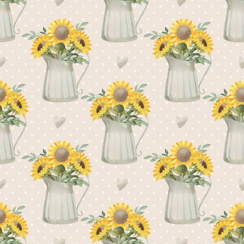 Farmhouse Sunflowers in Watering Can Fabric - Tan - ineedfabric.com