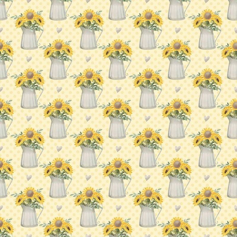 Farmhouse Sunflowers in Watering Can Fabric - Yellow - ineedfabric.com