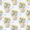 Farmhouse Sunflowers in Watering Can on Blue Stripes Fabric - ineedfabric.com