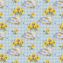 Farmhouse Sunflowers on Plaid Fabric - Blue - ineedfabric.com