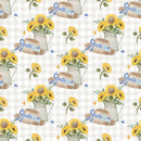 Farmhouse Sunflowers on Plaid Fabric - White - ineedfabric.com