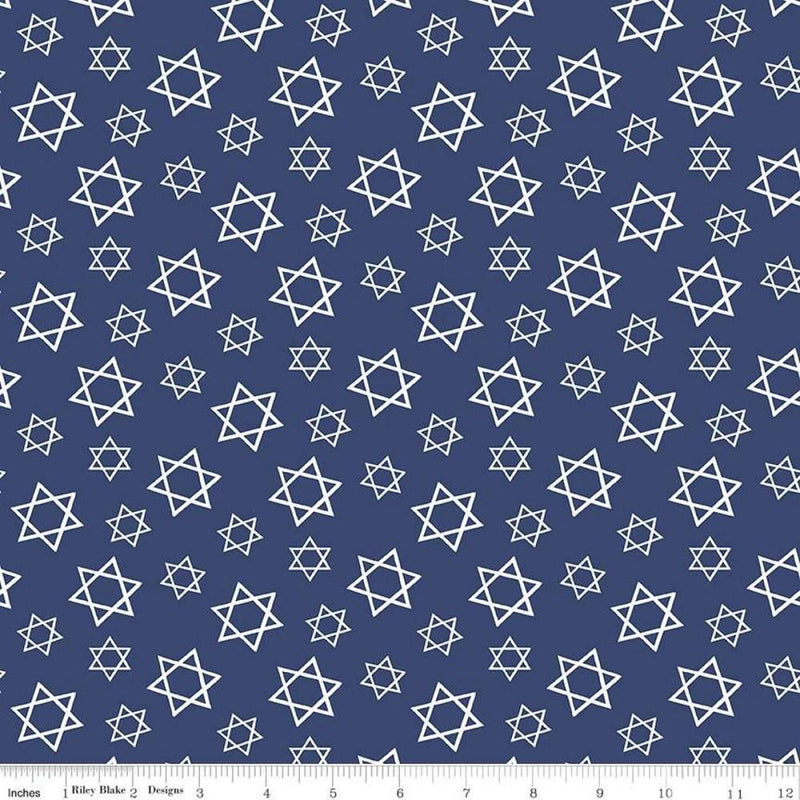 Festival of Lights, Star of David Fabric - Blue - ineedfabric.com