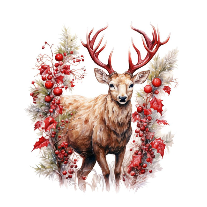 Festive Buck Scene Fabric Panel - ineedfabric.com