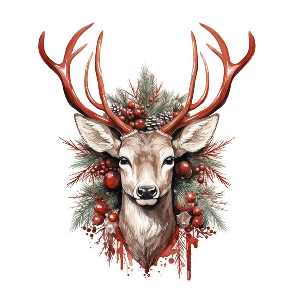 Festive Buck with Red Antlers Fabric Panel - ineedfabric.com