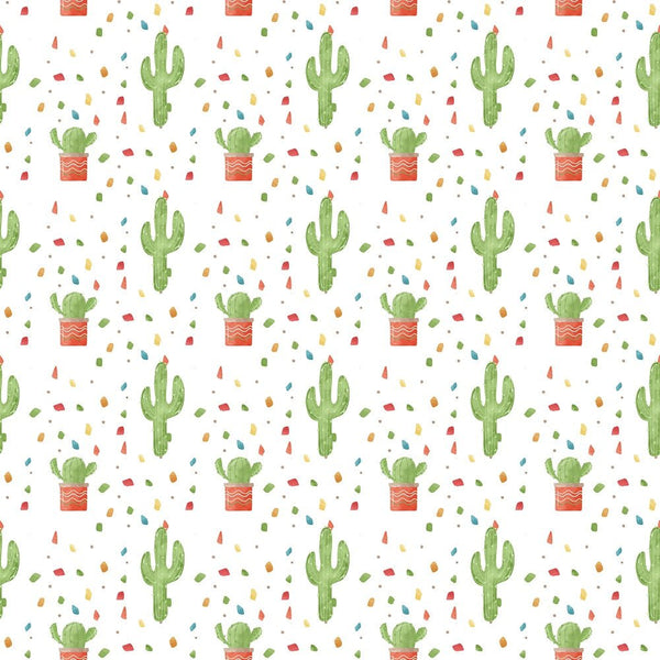 Fiesta! Cactus Allover Fabric - White - ineedfabric.com