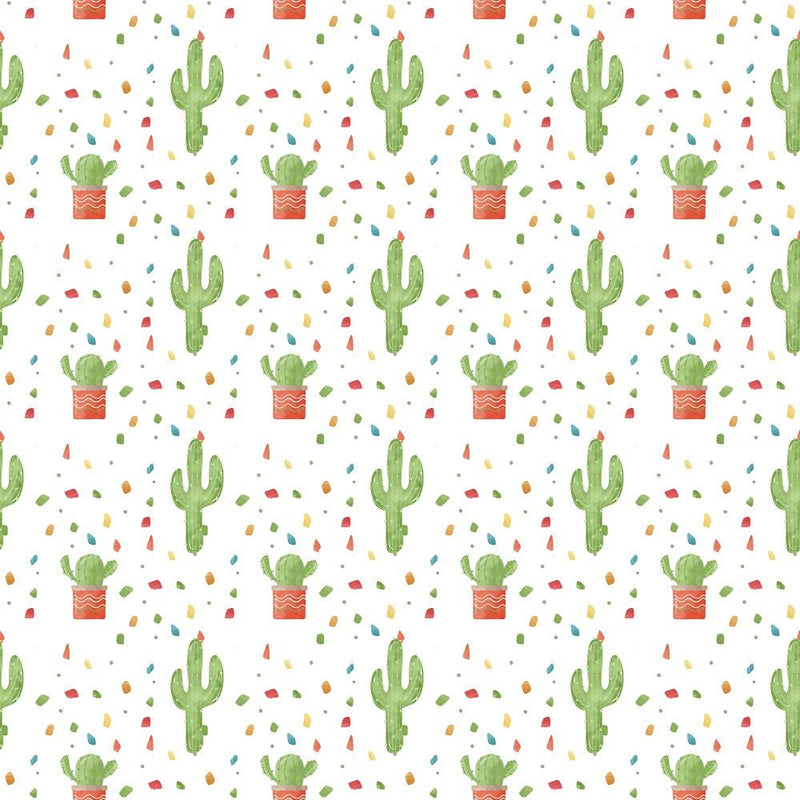 Fiesta! Cactus Allover Fabric - White - ineedfabric.com