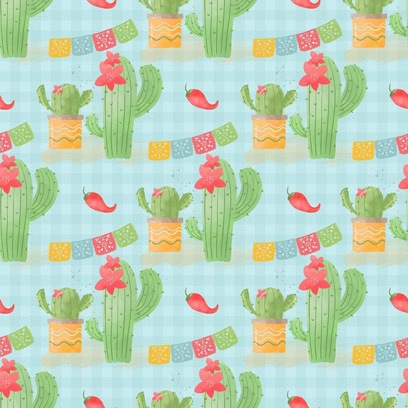 Fiesta! Cactus Fabric - Blue - ineedfabric.com