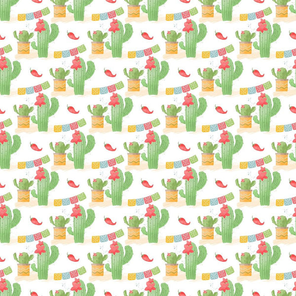 Fiesta! Cactus Fabric - White - ineedfabric.com